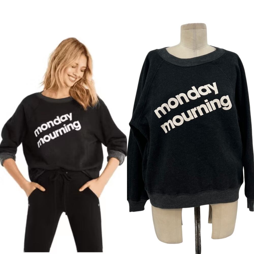 Wildfox Monday Mourning Sweatshirt Pullover Top Fleece Black Gray Size XS - Picture 1 of 10